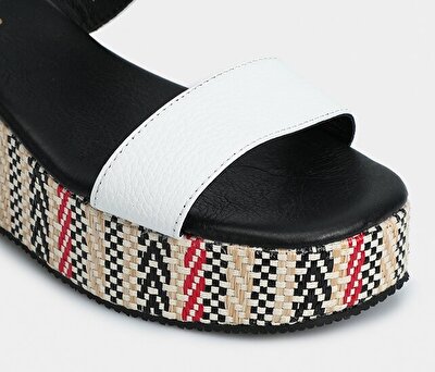 Provoq Beyaz Deri Kadın Topuklu Sandalet