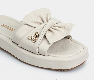 Provoq Ekru Deri Kadın Terlik