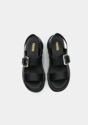 Provoq Siyah Kadın Düz Sandalet