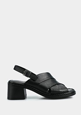 Eclipse Siyah Deri Kadın Topuklu Sandalet