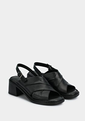 Eclipse Siyah Deri Kadın Topuklu Sandalet