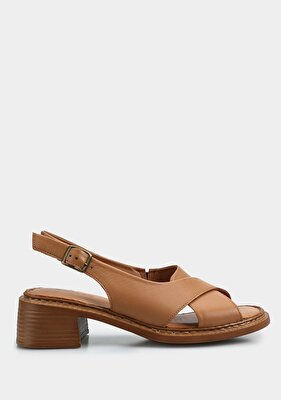 Eclipse Taba Deri Kadın Topuklu Sandalet