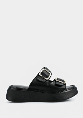 Provoq Siyah Deri Kadın Terlik