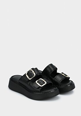 Provoq Siyah Deri Kadın Terlik