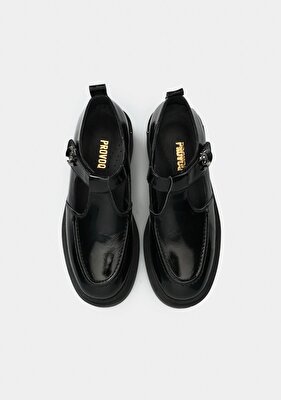 Provoq Siyah Deri Kadın Ayakkabı