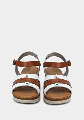 Eclipse Beyaz Deri Kadın Düz Sandalet