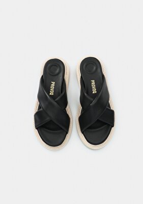 Provoq Siyah Deri Kadın Terlik