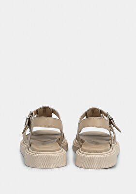 Provoq Bej Deri Kadın Düz Sandalet