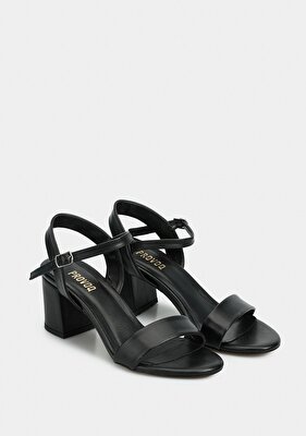 Provoq Siyah Kadın Topuklu Sandalet