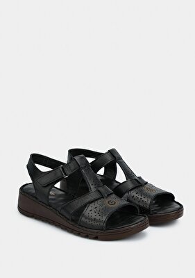 Eclipse Siyah Deri Kadın Konfor Sandalet