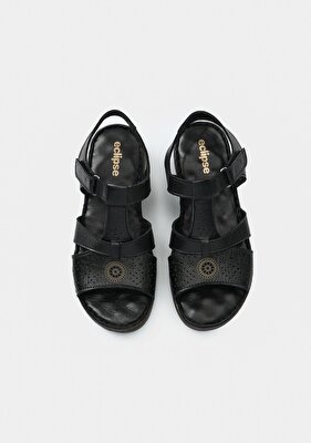 Eclipse Siyah Deri Kadın Konfor Sandalet