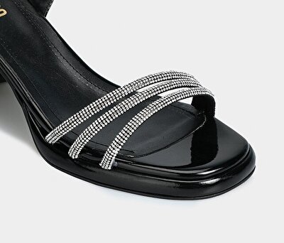 Provoq Siyah Kadın Topuklu Sandalet