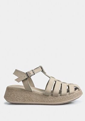 Provoq Bej Deri Kadın Düz Sandalet