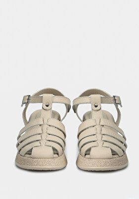 Provoq Bej Deri Kadın Düz Sandalet