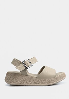 Provoq Bej Deri Kadın Düz Sandalet