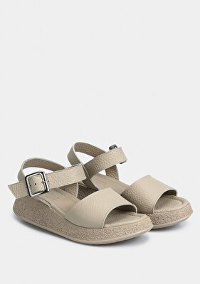 Provoq Bej Deri Kadın Düz Sandalet