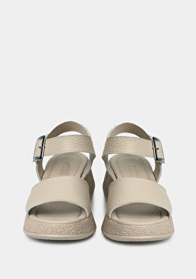 Provoq Bej Deri Kadın Düz Sandalet