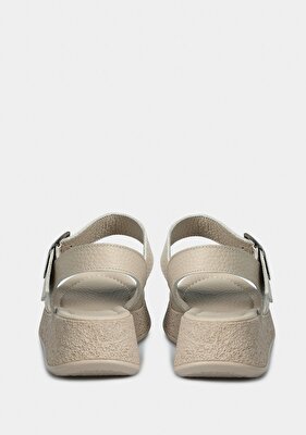 Provoq Bej Deri Kadın Düz Sandalet