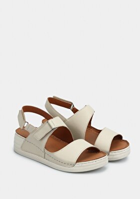 Eclipse Ekru Deri Kadın Düz Sandalet