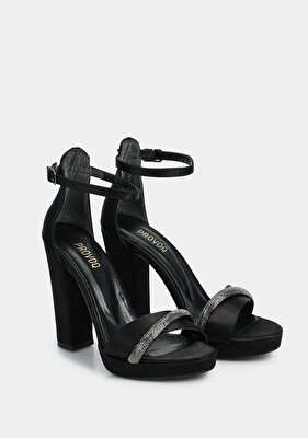 Provoq Siyah Kadın Topuklu Sandalet