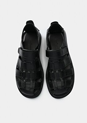 Eclipse Siyah Deri Erkek Düz Sandalet