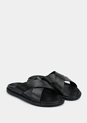 Eclipse Siyah Deri Erkek Konfor Terlik