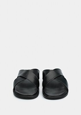 Eclipse Siyah Deri Erkek Konfor Terlik