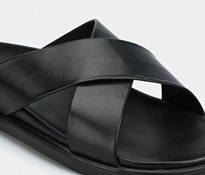 Eclipse Siyah Deri Erkek Konfor Terlik