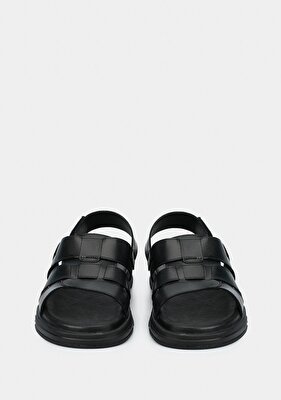 Eclipse Siyah Deri Erkek Konfor Sandalet