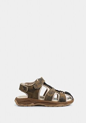 Kiddo Haki Deri Erkek Çocuk Düz Sandalet
