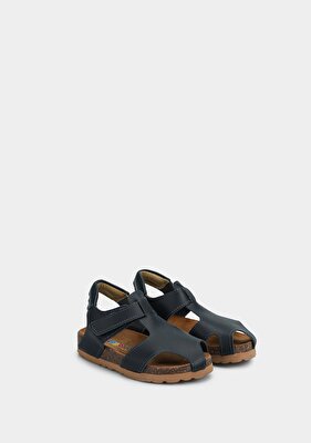 Kiddo Lacivert Deri Erkek Çocuk Düz Sandalet